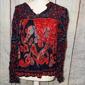 Anthropologie Red and Black Floral Blouse